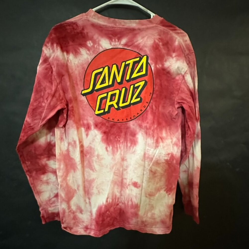 Santa Cruz Red Pink Tie Dye Long Sleeve Handmade Tee Shirt T-Shirt Size Medium